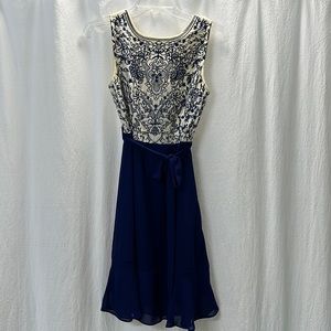 Cream and blue dress